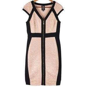 JAX Blush & Black Textured Colorblock Bodycon Midi Dress | Size 10
